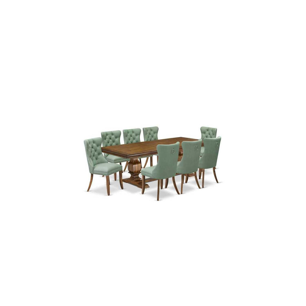 9 Piece Dining Room Set with Green Chairs E25470
