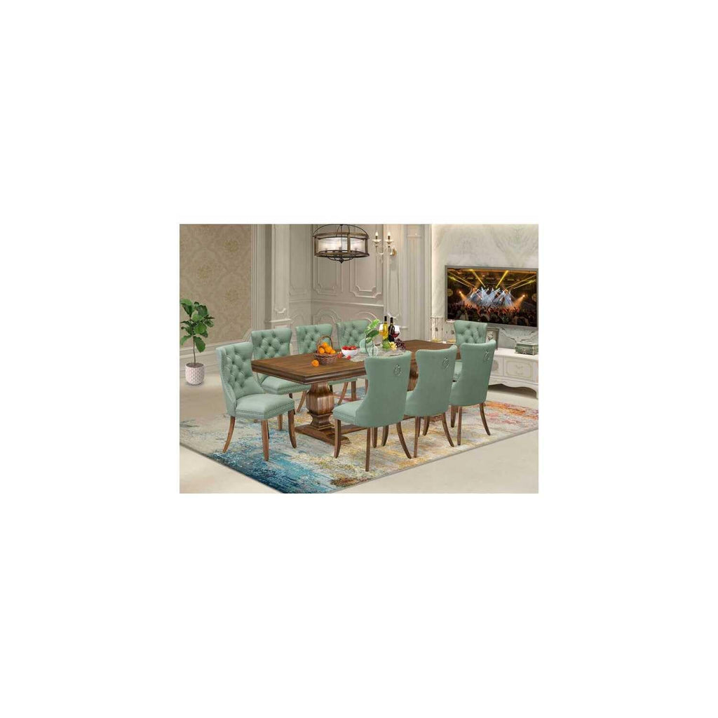 9 Piece Dining Room Set with Green Chairs E25470