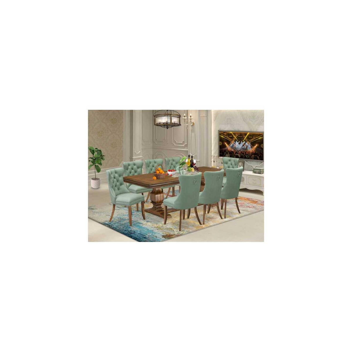 9 Piece Dining Room Set with Green Chairs E25470