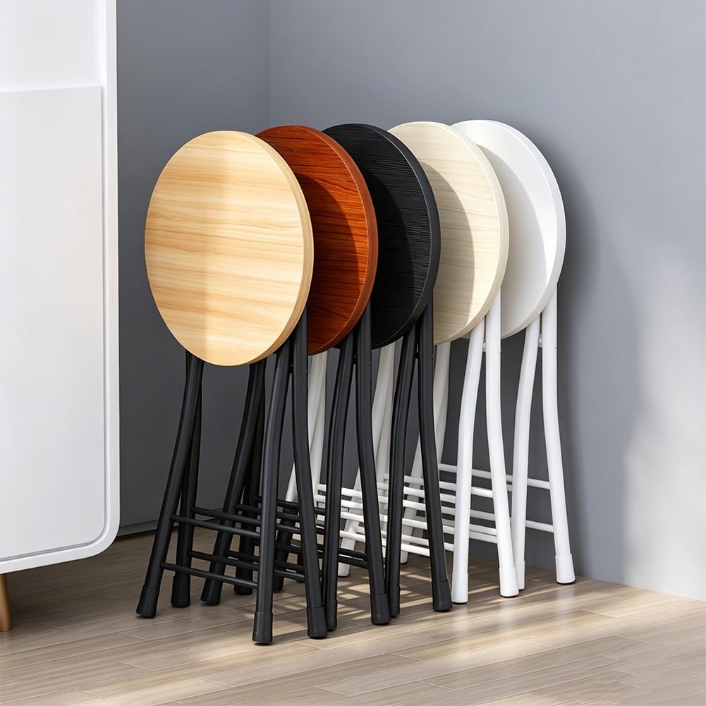 Folding 18 Inch Round Wooden Seat Stool N718