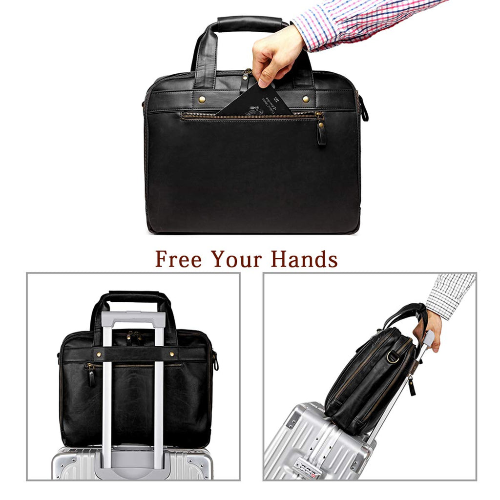 Black Leather 15.6 Inch Laptop Messenger Bag H85245
