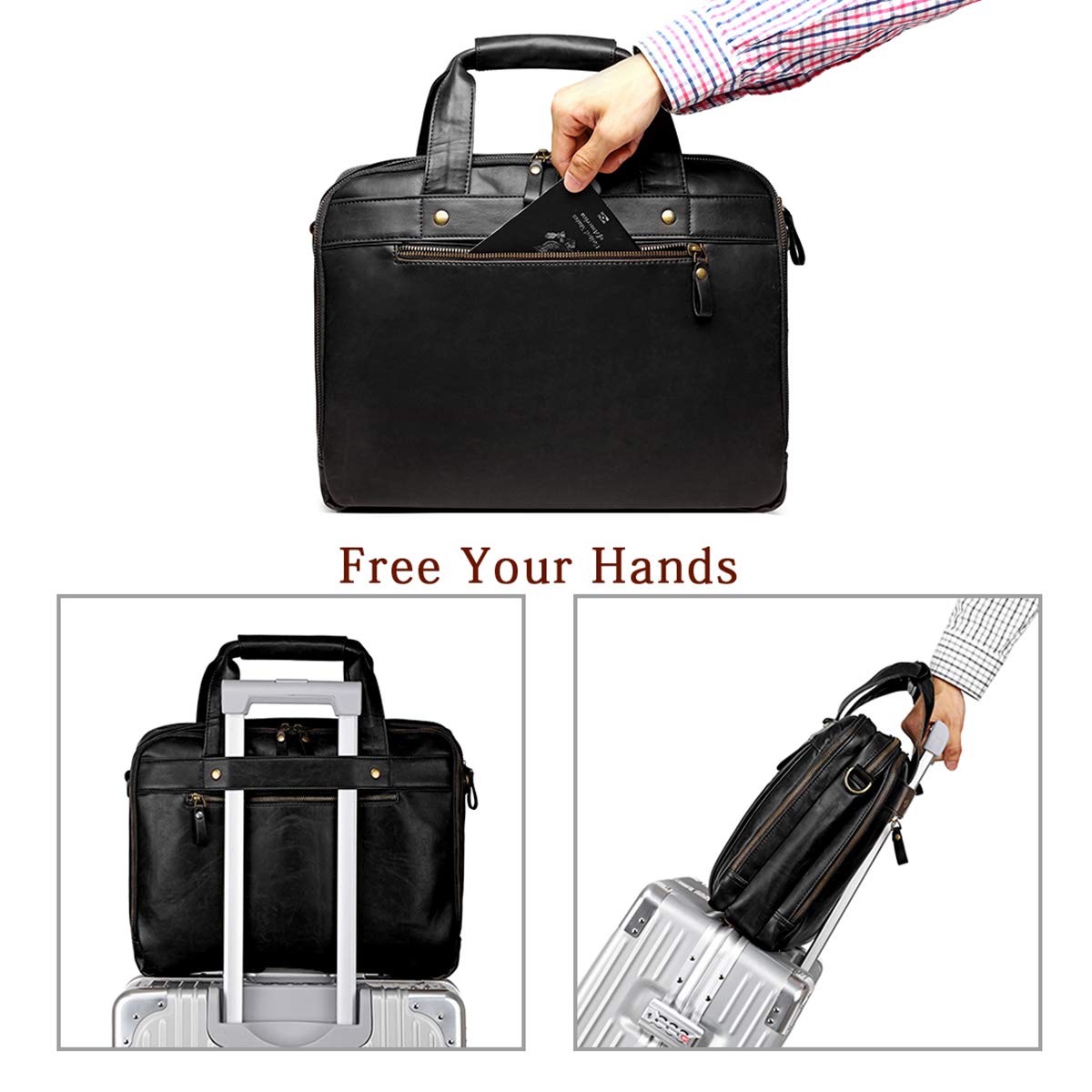 Black Leather 15.6 Inch Laptop Messenger Bag H85245