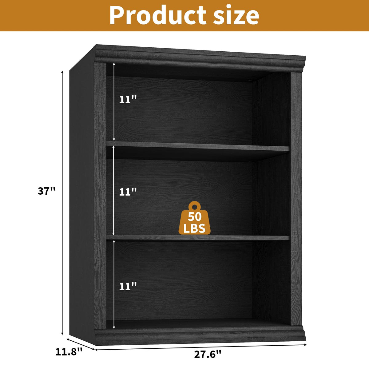 Black 3 Tier Bookcase P49865
