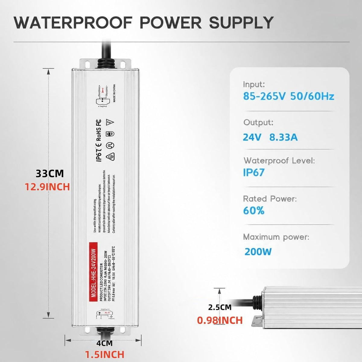 24V 200W IP67 Waterproof LED Power Supply X298