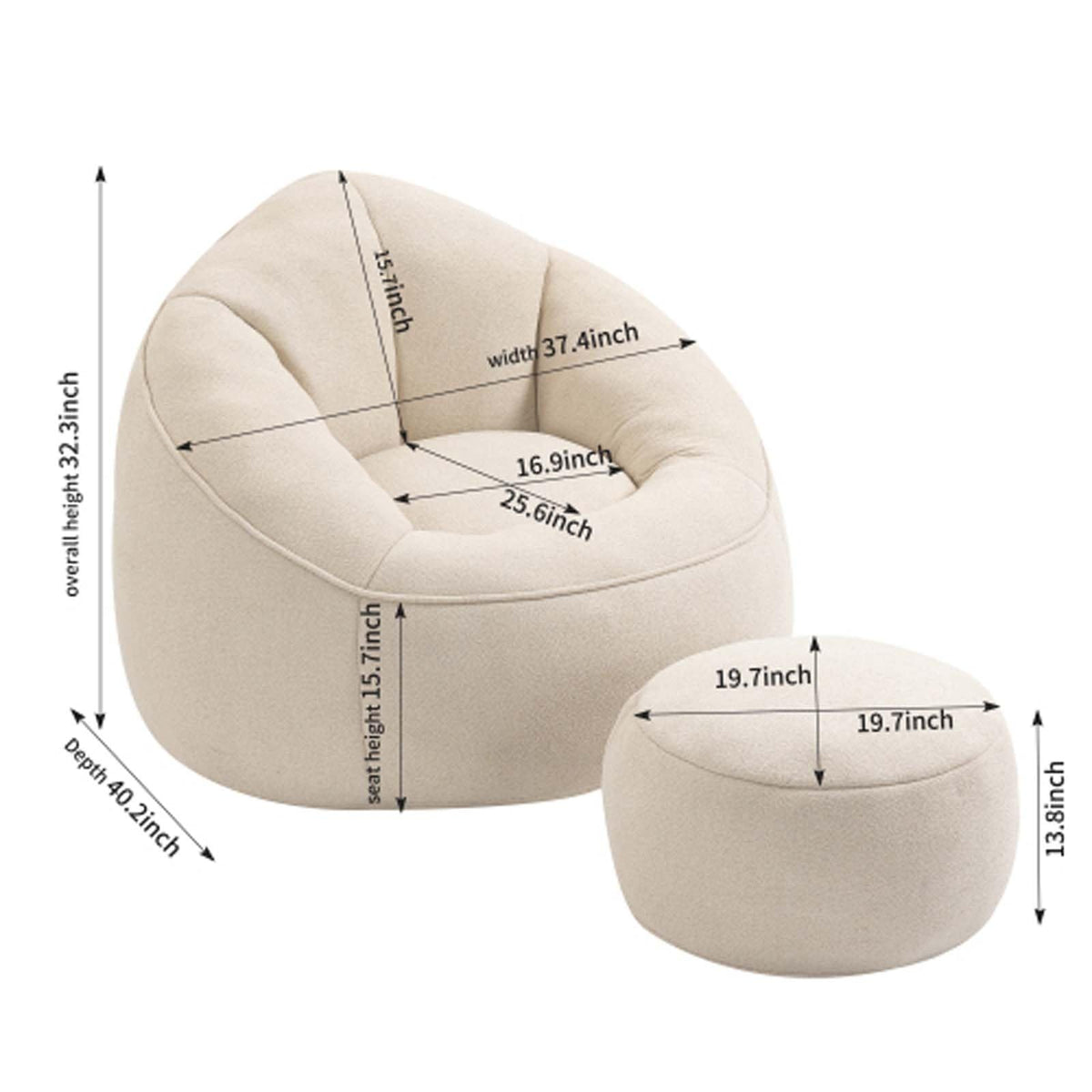 Microfiber Memory Foam Bean Bag Chair with Ottoman B45909