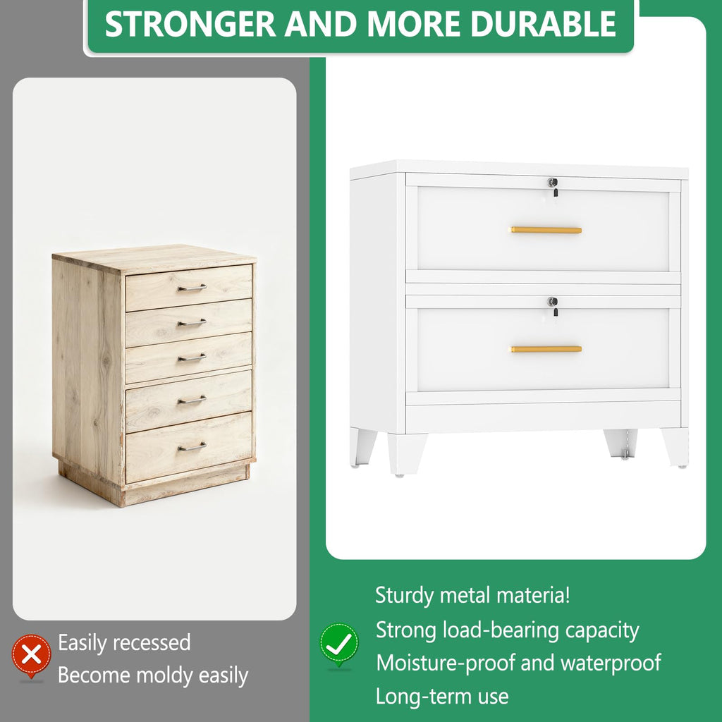 White 2 Drawer Metal Lateral File Cabinet with Lock E81081