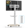 Mobile TV Stand with Power Outlets & Shelf, 27-65 Inch Swivel Height Adjustable White A3682