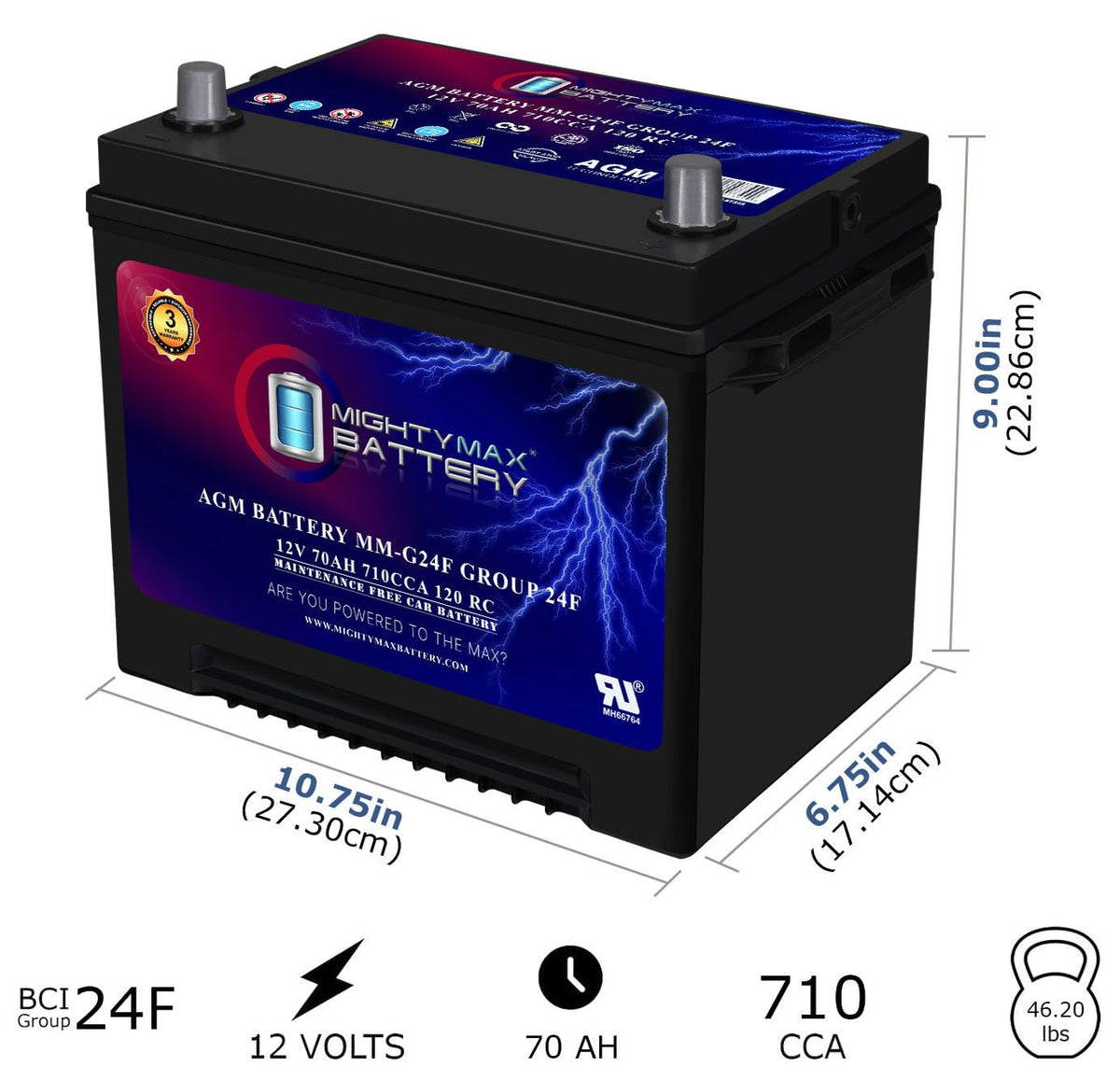 12V 70Ah AGM Replacement Battery G563695