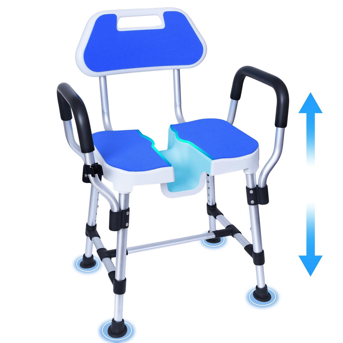 U-Shaped Shower Chair, 400 lbs Capacity, Adjustable Height, Blue I955