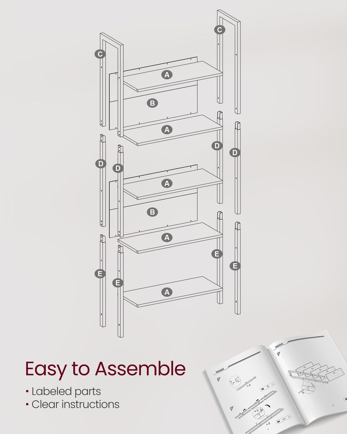 5 Tier Free Standing Bookshelf A295