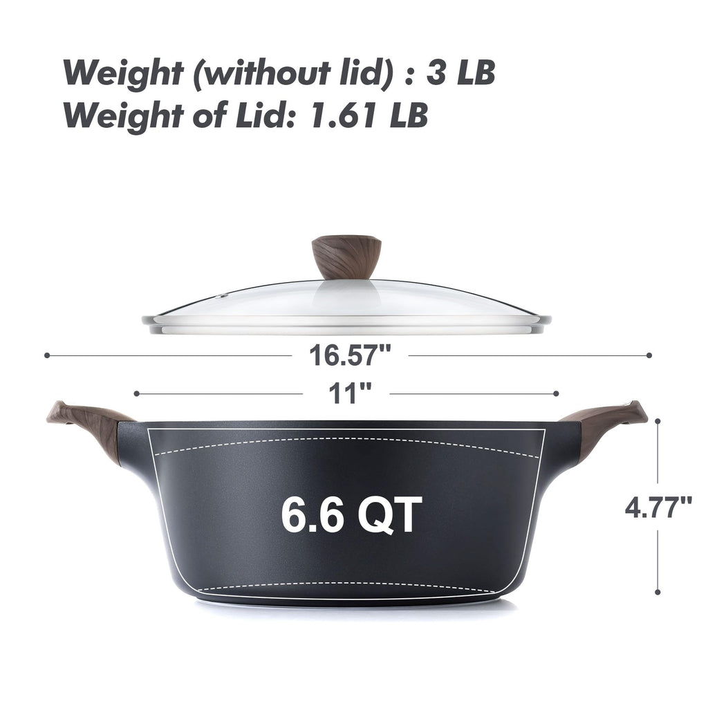 Nonstick Stock Pot with Lid 6.6 QT Black C7446