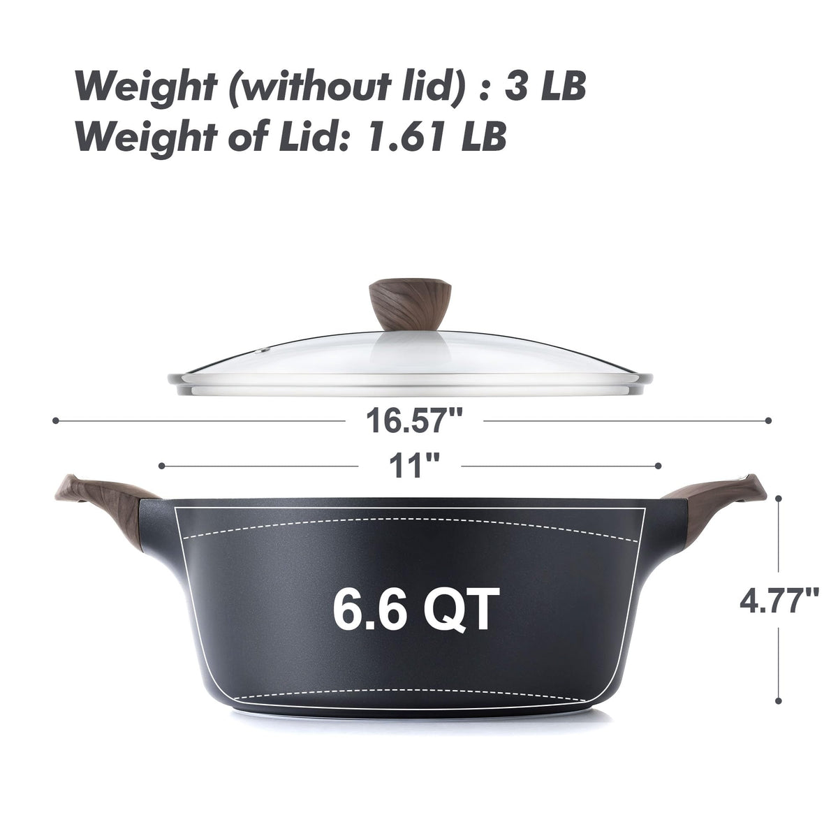 Nonstick Stock Pot with Lid 6.6 QT Black C7446