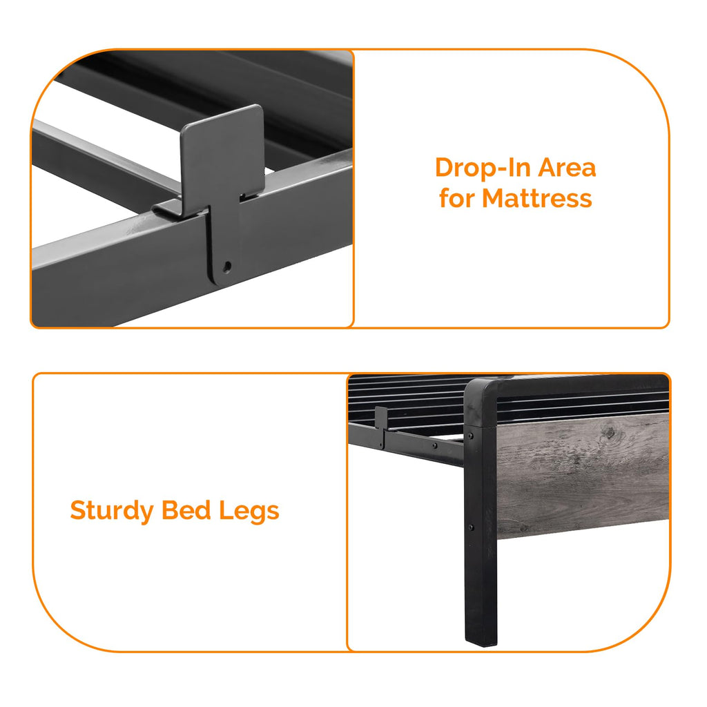Twin Bed Frame Set of 2 with LED Headboard and USB Charging Station K838872