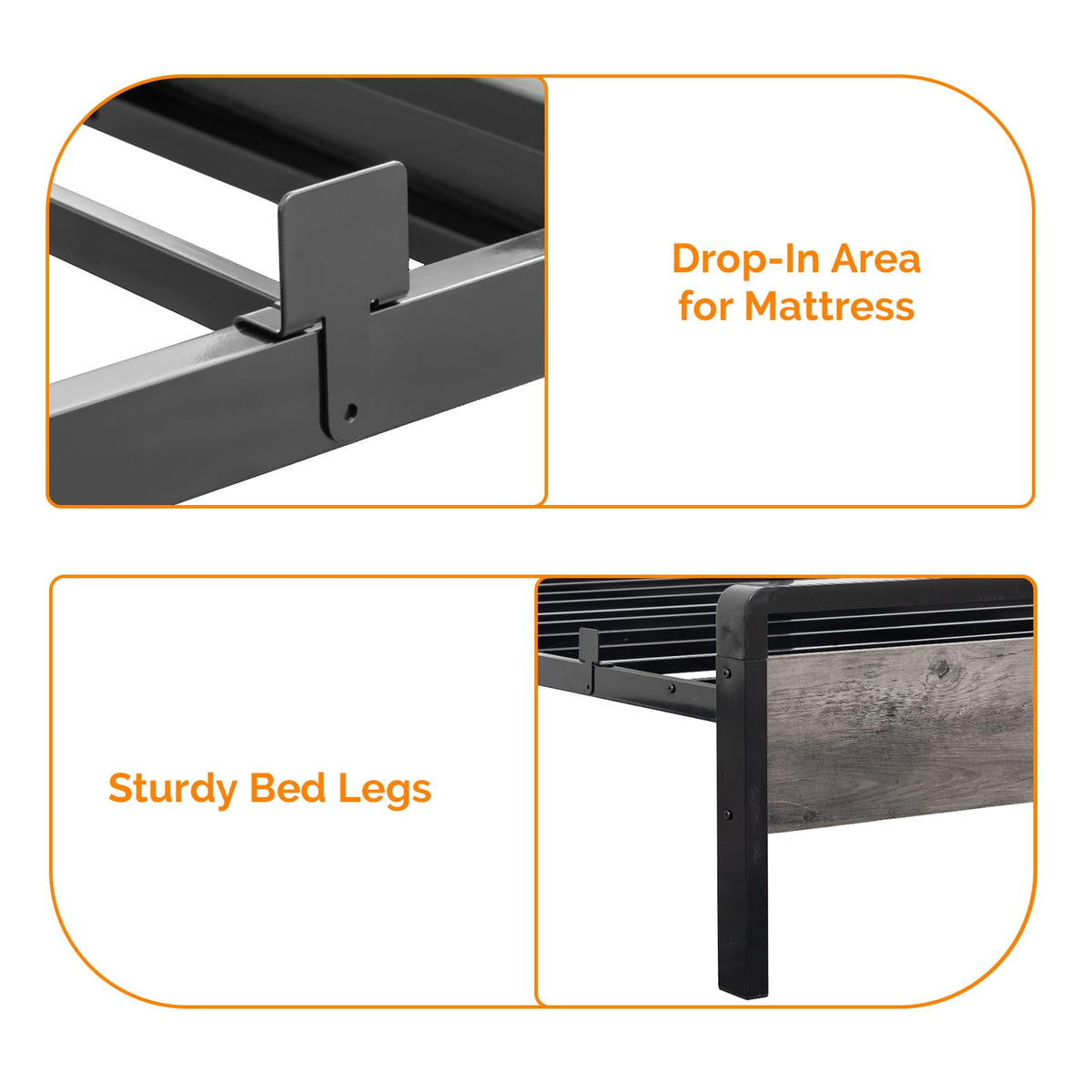 Twin Bed Frame Set of 2 with LED Headboard and USB Charging Station K838872