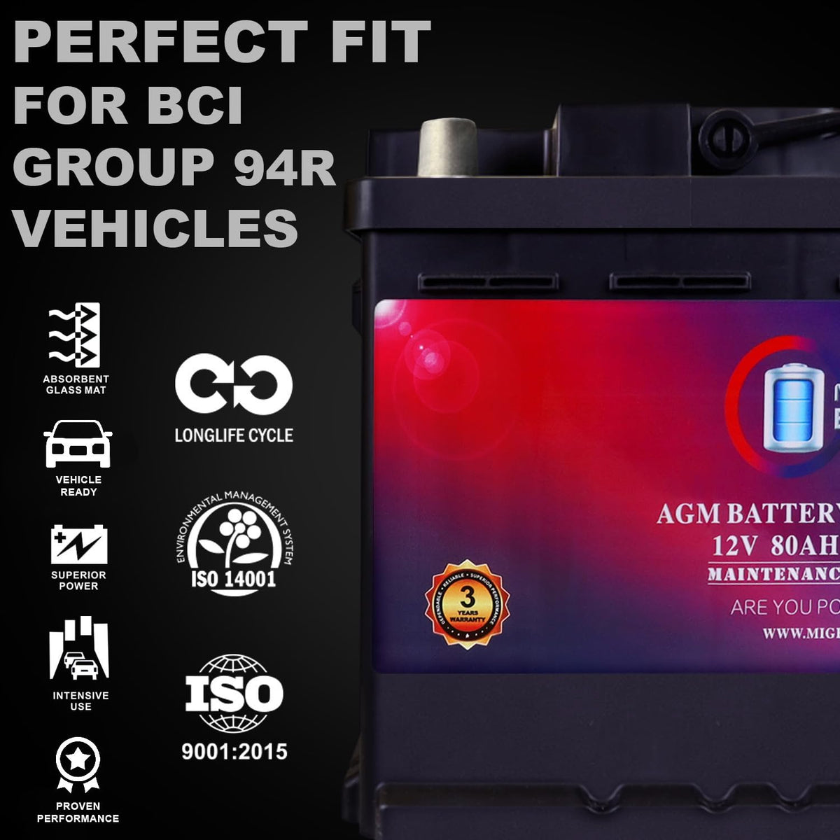 12V 80AH 850 CCA Replacement Battery V748102