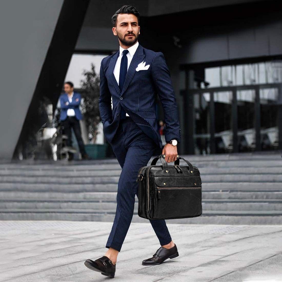 Black Leather 15.6 Inch Laptop Messenger Bag H85245