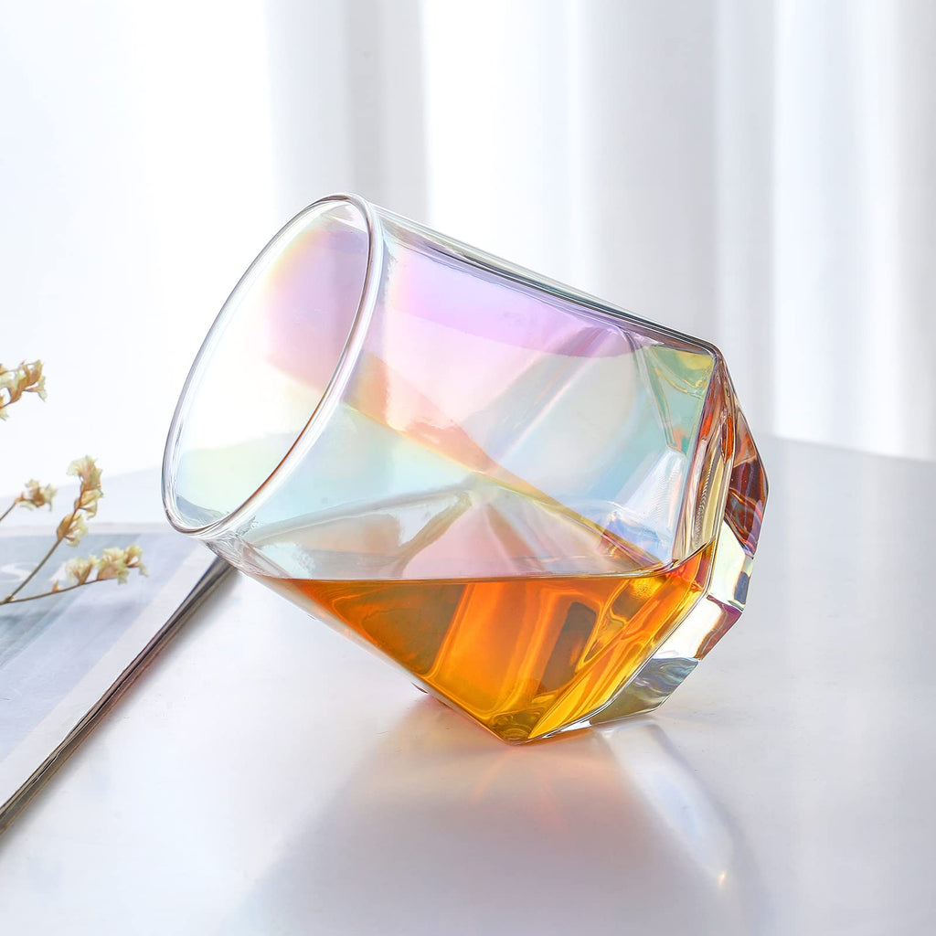 Stemless Wine Glasses Set of 6, 10 Oz Iridescent Diamond Shaped Glassware Q405594