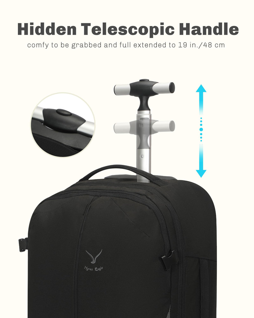 Rolling Backpack with Wheels 43L 17 inches Laptop Jet Black 6PC Packing Cubes B6179