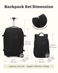 Rolling Backpack with Wheels 43L 17 inches Laptop Jet Black 6PC Packing Cubes B6179