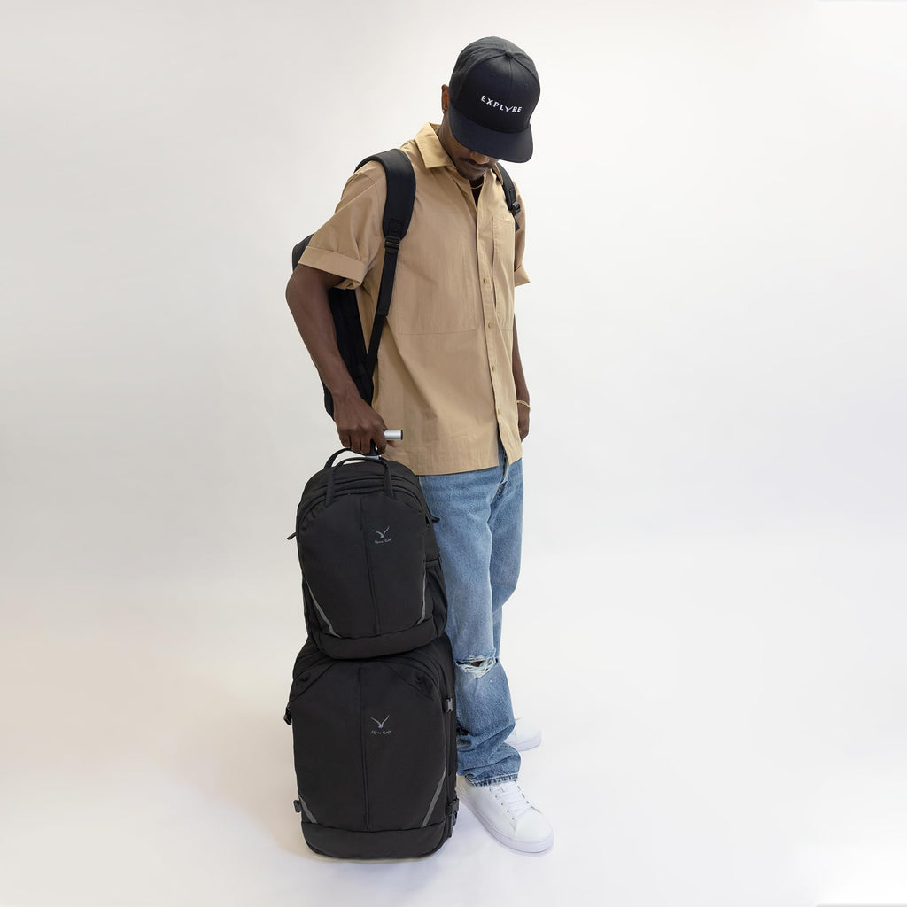 Rolling Backpack with Wheels 43L 17 inches Laptop Jet Black 6PC Packing Cubes B6179