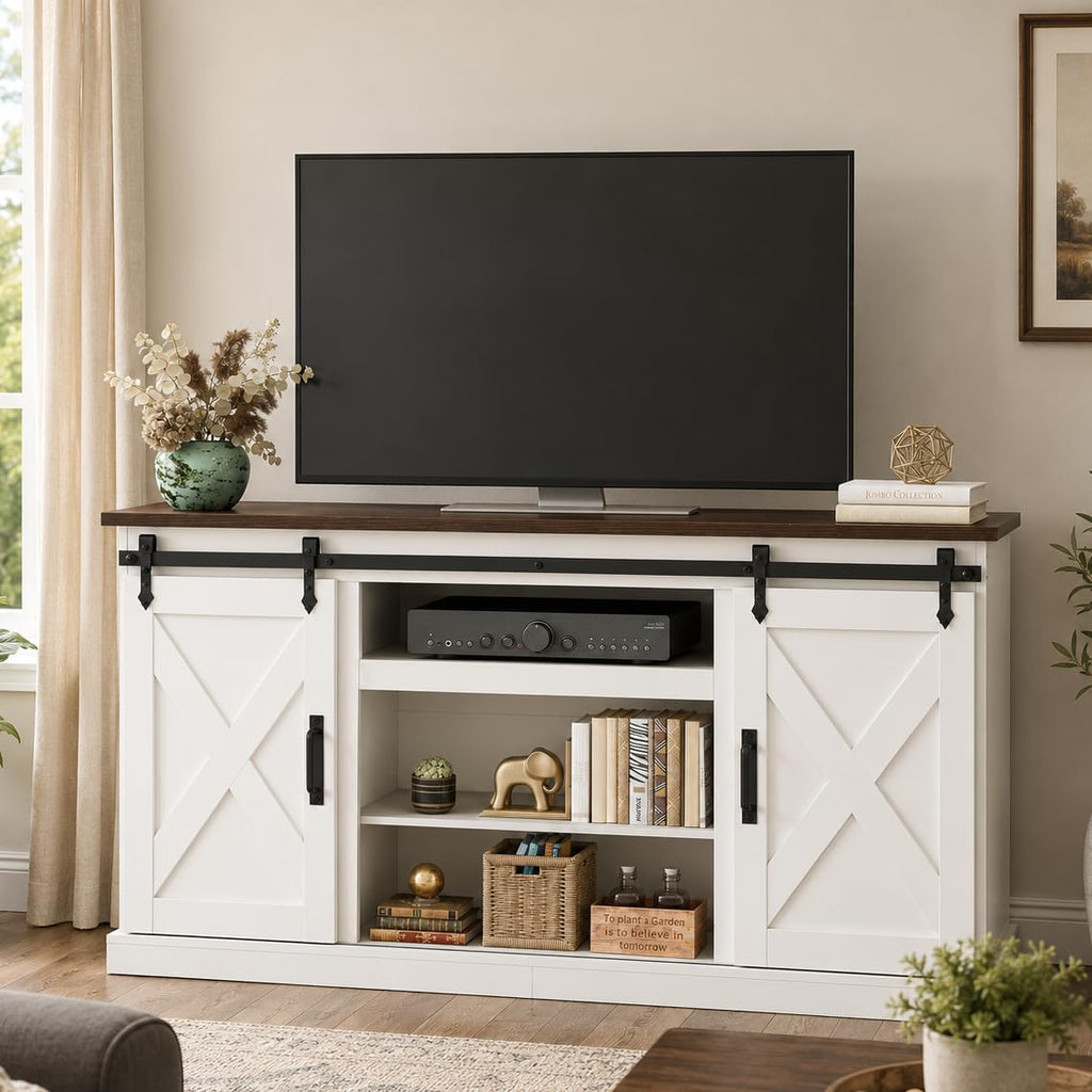 White Sliding Barn Door TV Stand K1264