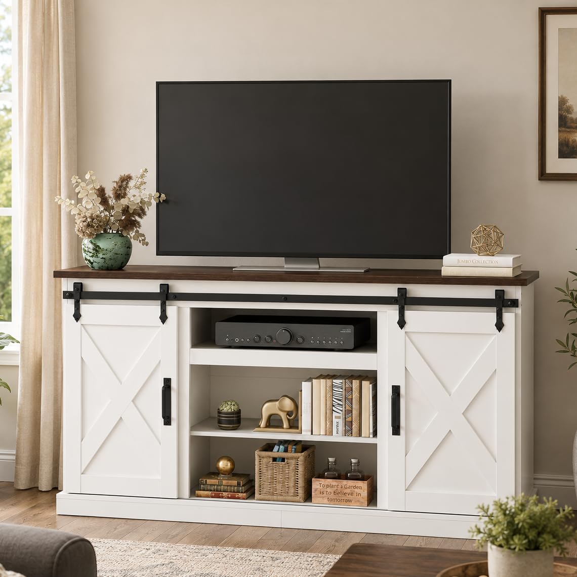 White Sliding Barn Door TV Stand K1264