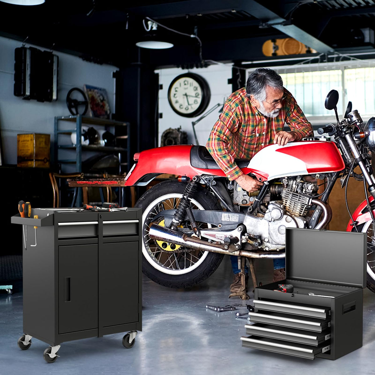 5 Drawer Rolling Metal Tool Chest with Detachable Top Toolbox A637042