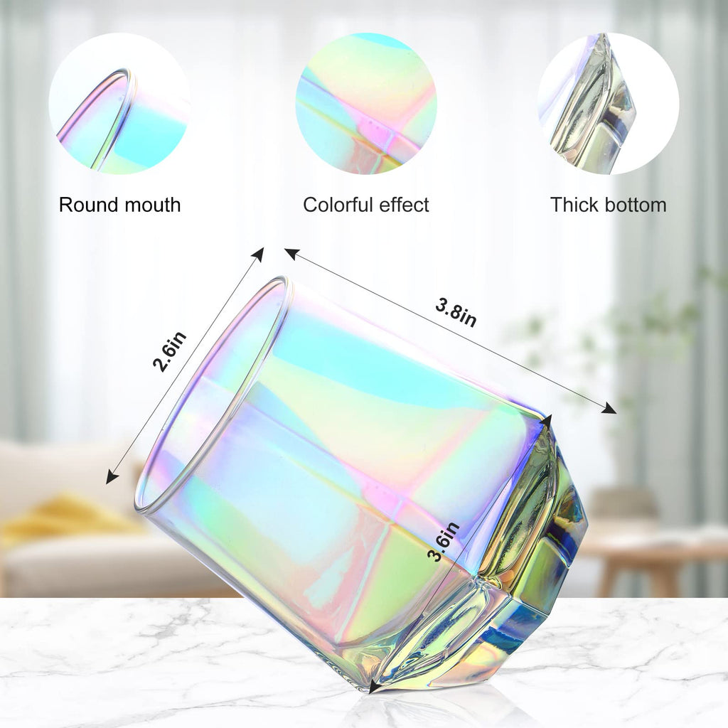 Stemless Wine Glasses Set of 6, 10 Oz Iridescent Diamond Shaped Glassware Q405594