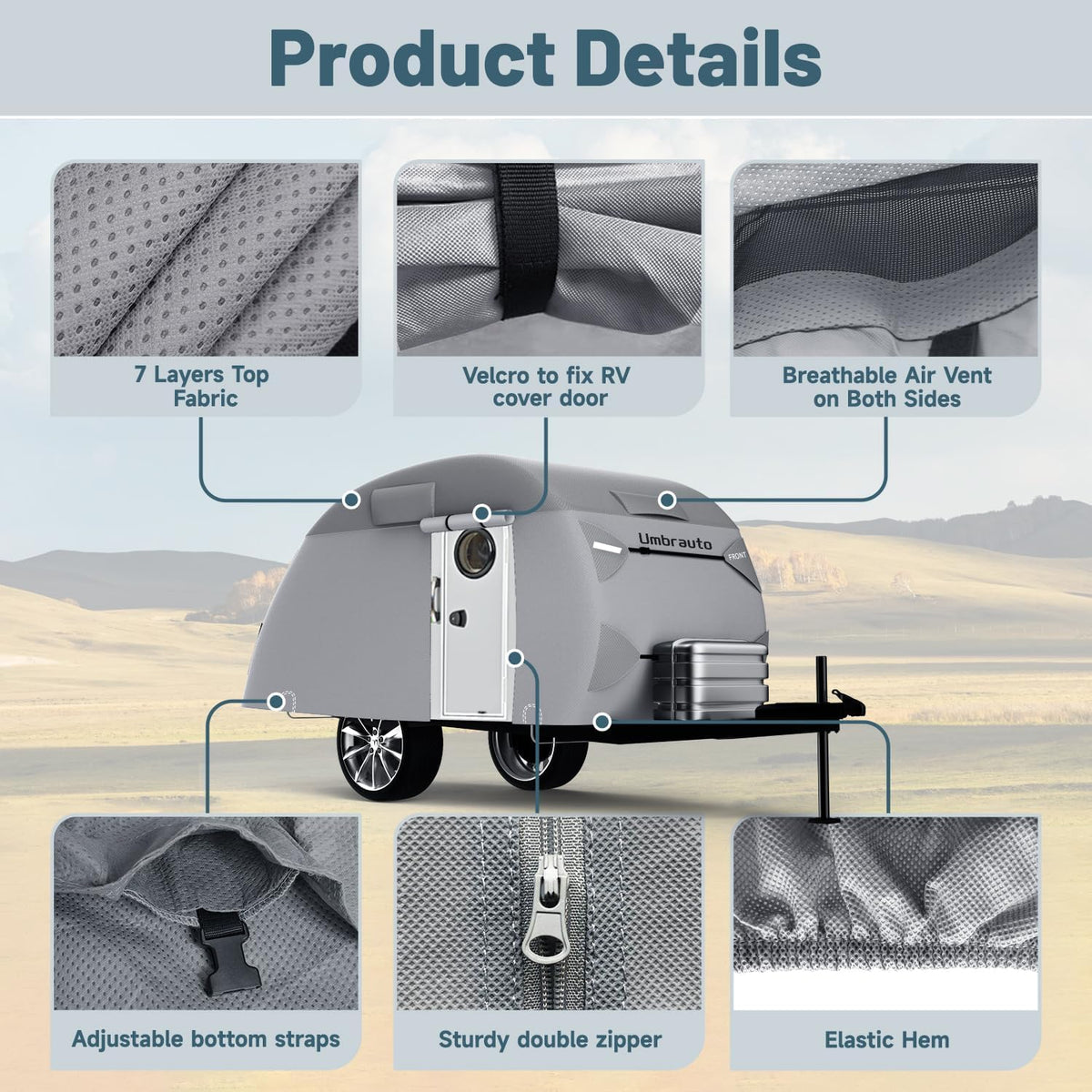 12-15 Camper 7 Layers Waterproof Teardrop Trailer Cover G150