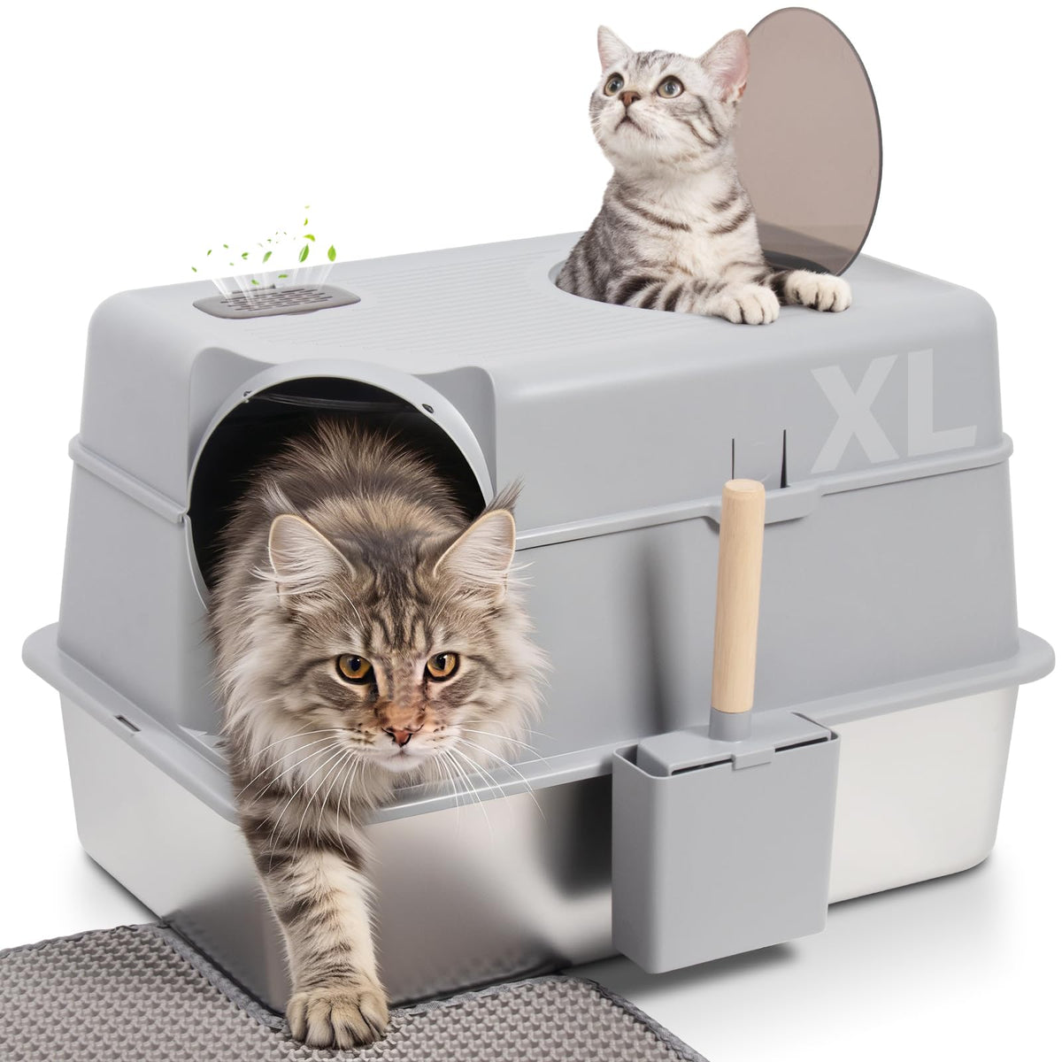 XL Stainless Steel Enclosed Cat Litter Box with Lid O78630