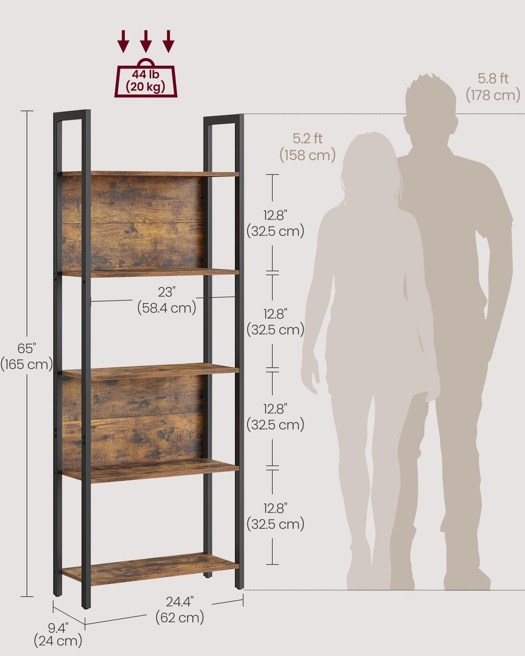5 Tier Free Standing Bookshelf A295