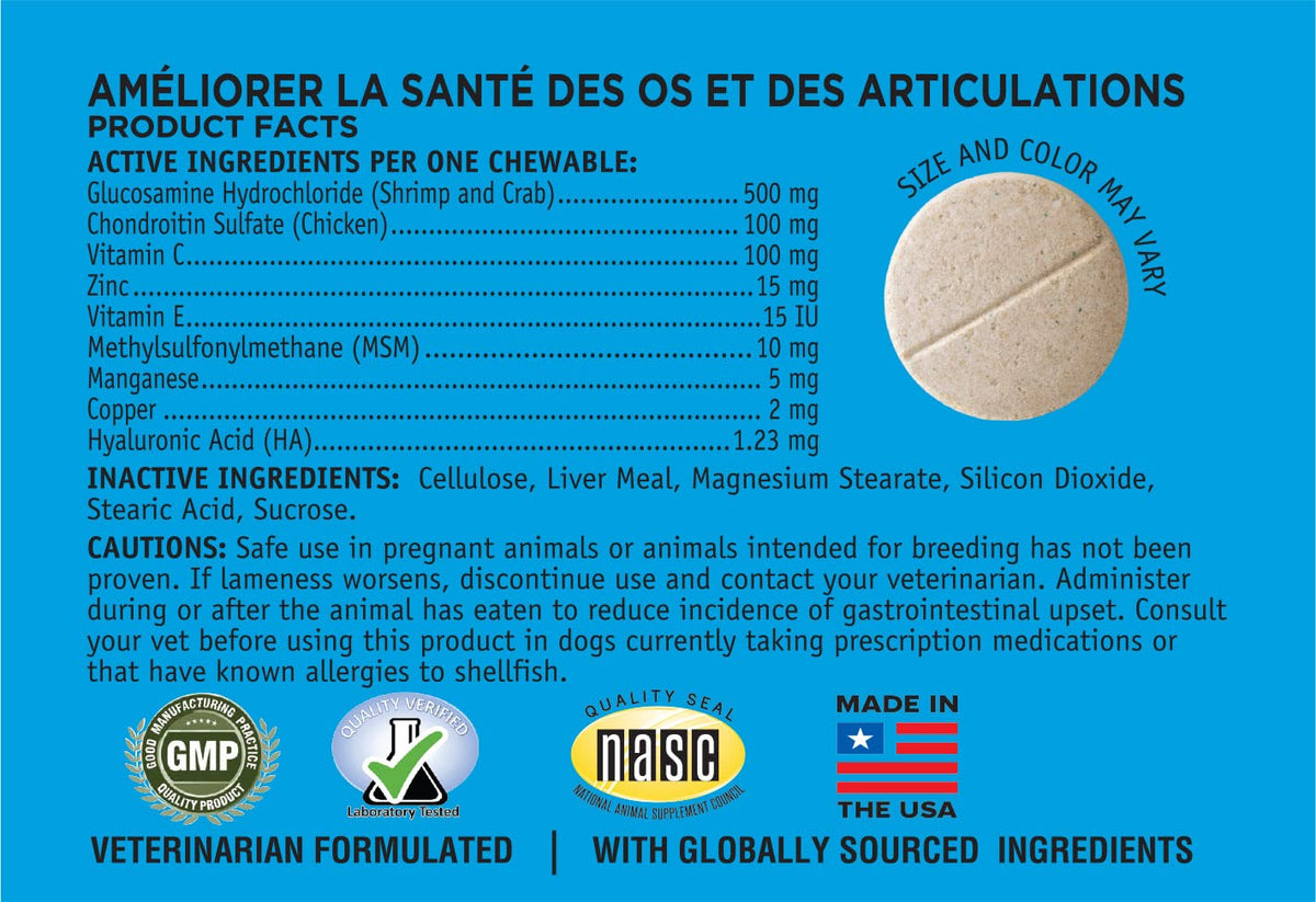 Chewable Tablet Dog Supplement with Glucosamine, MSM, and Hyaluronic Acid, 60-Count R990