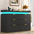 Black 6 Drawer Wood Dresser with LED Lights and Power Outlet L142