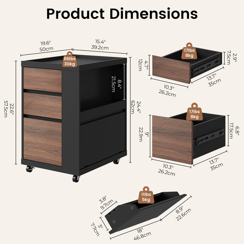 3 Drawer Mobile File Cabinet D676