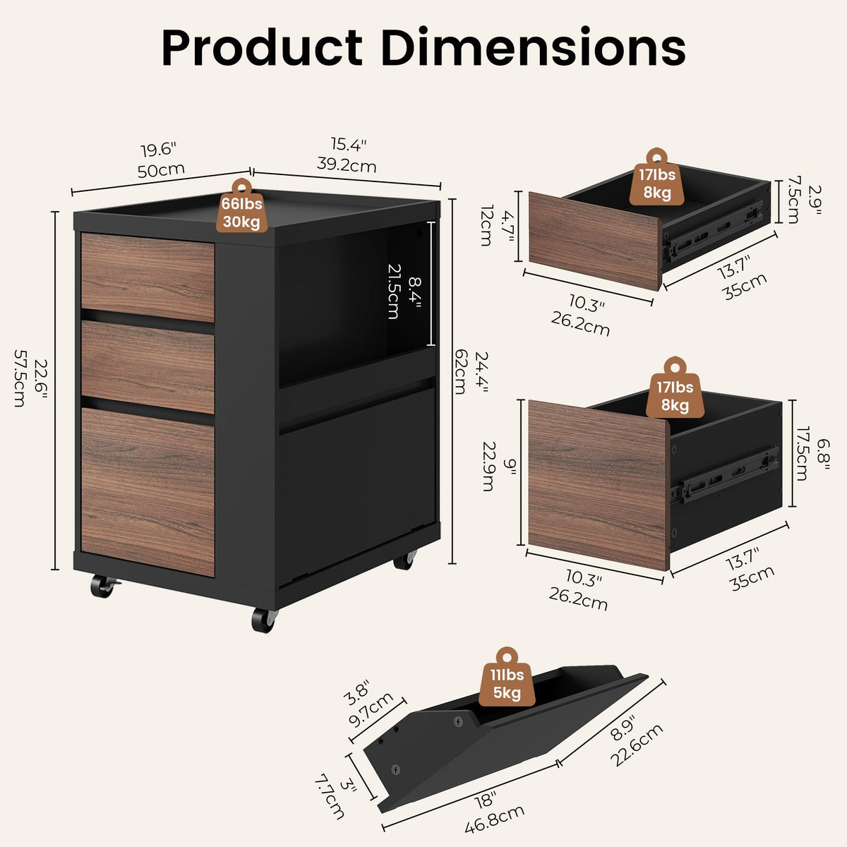 3 Drawer Mobile File Cabinet D676