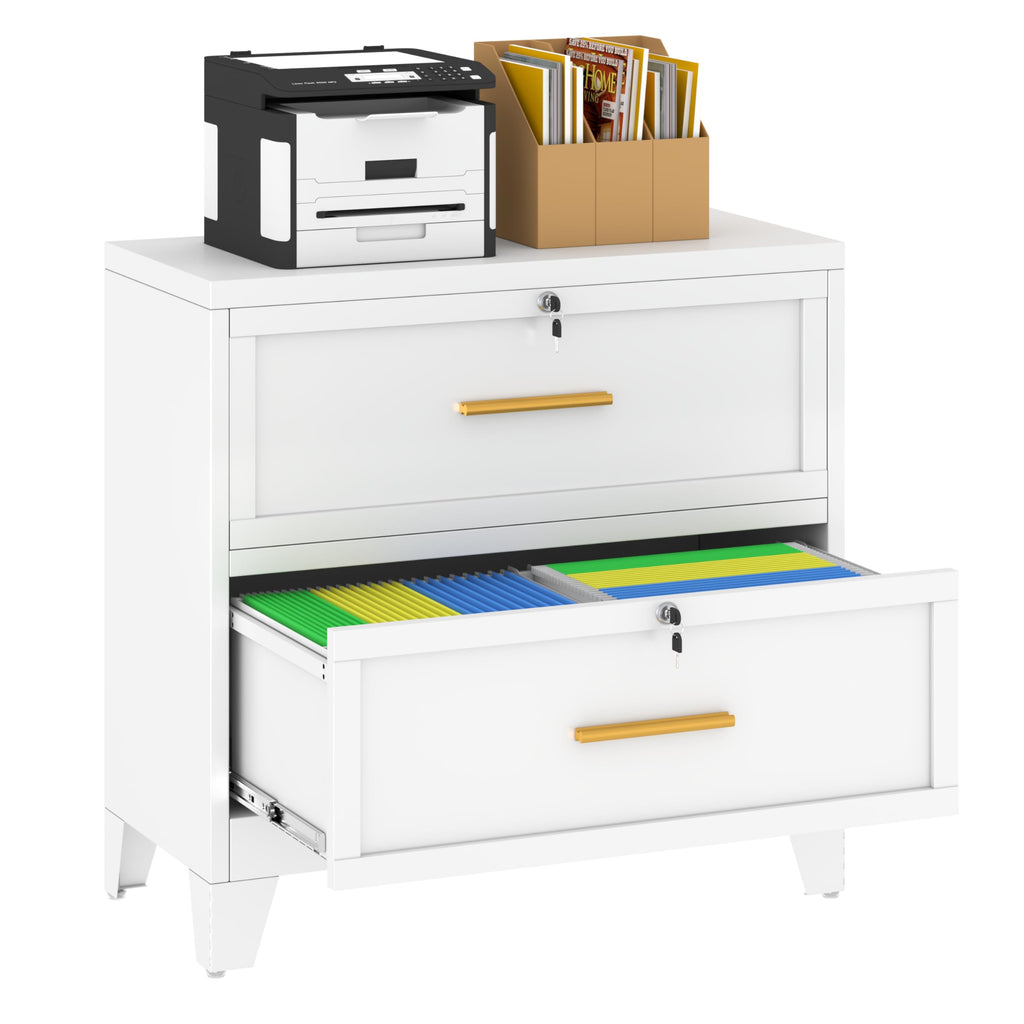 White 2 Drawer Metal Lateral File Cabinet with Lock E81081