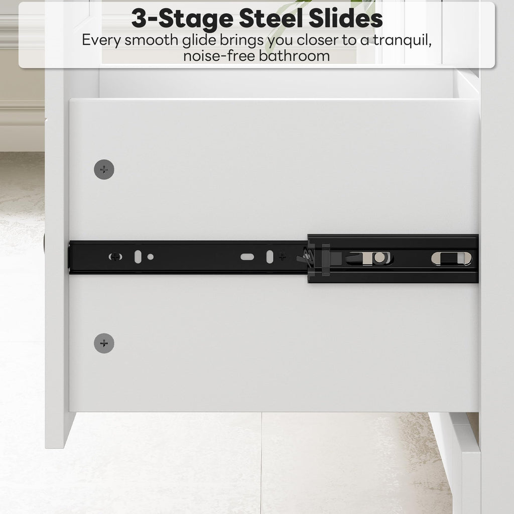 36" White Bathroom Vanity with Sink, 2 Soft-Close Drawers & Doors X720100