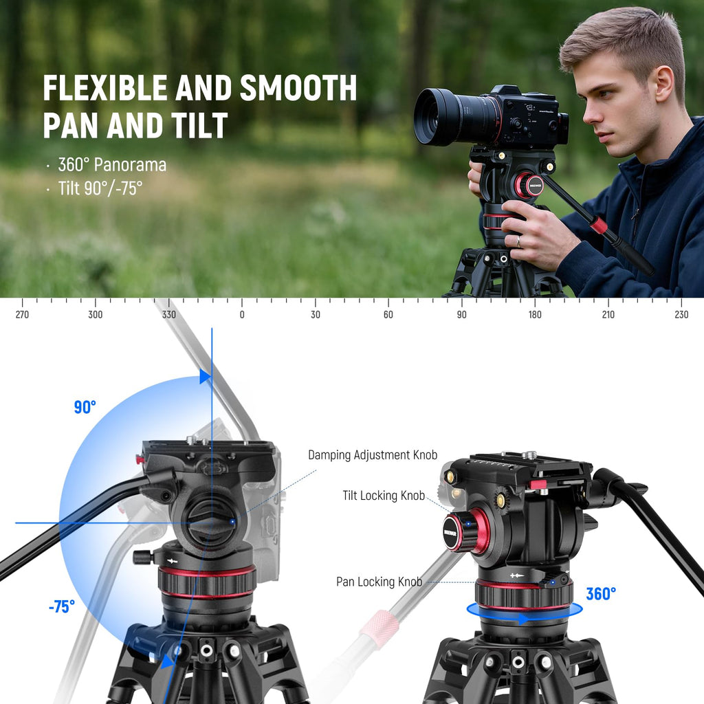 Carbon Fiber Video Camera Tripod with Fluid Head I346