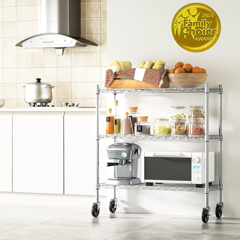 3-Tier Heavy Duty Metal Storage Shelves with Casters J140