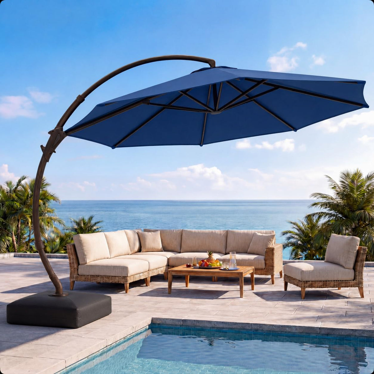 12FT Curvy Cantilever Patio Umbrella with Base K8164