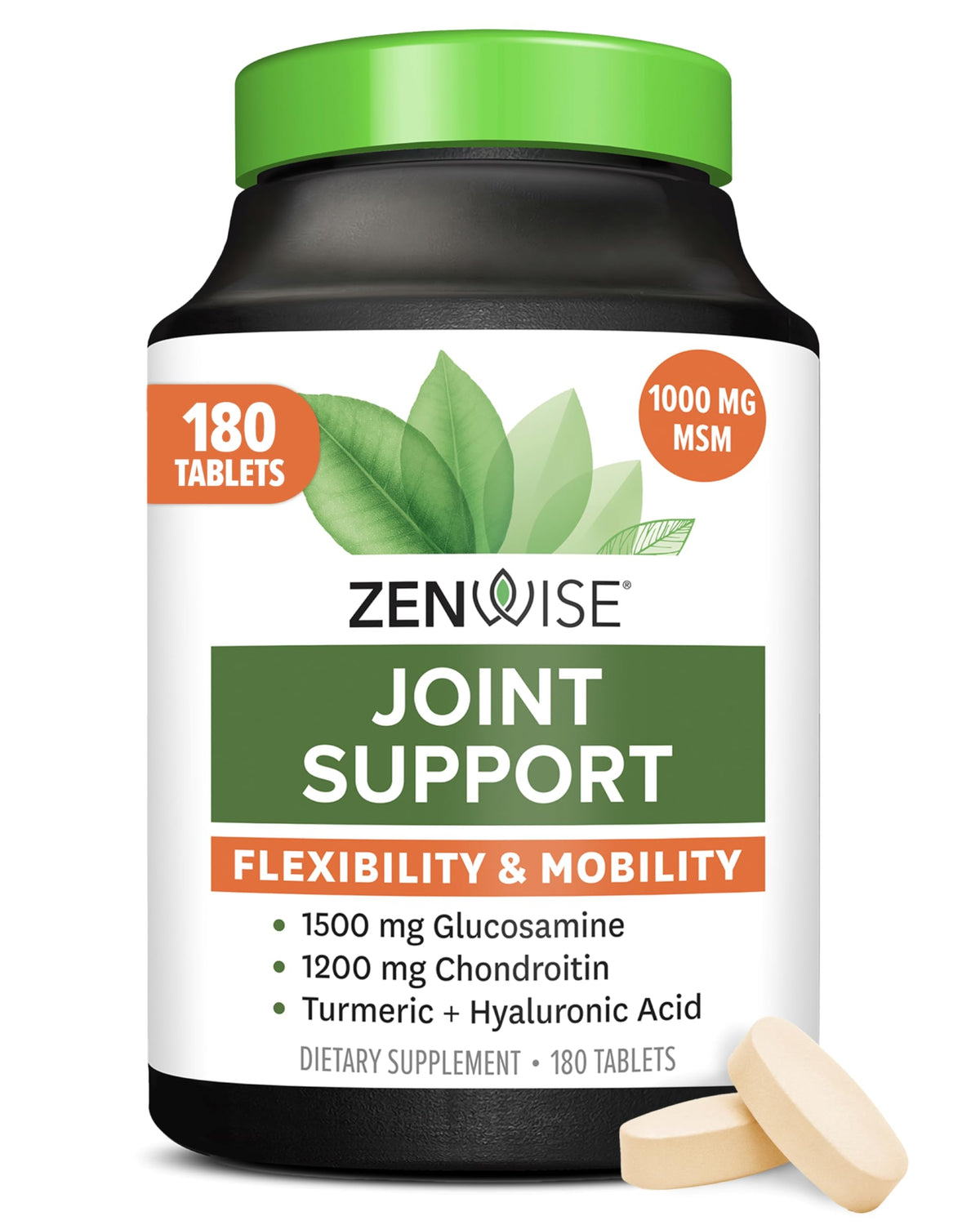 Joint Support Supplement with Glucosamine Chondroitin MSM Curcumin 180 Count H3348