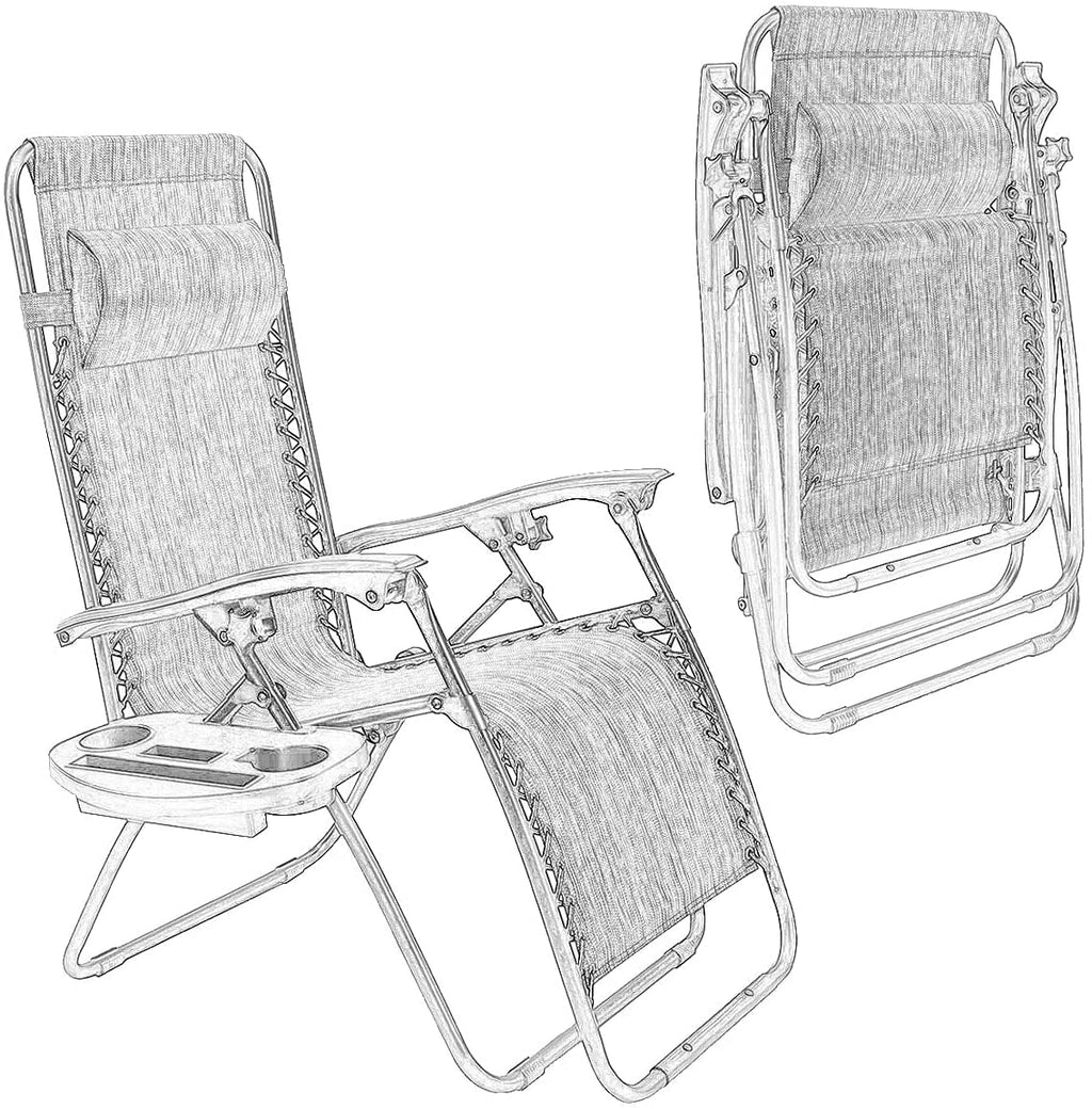 Set of 2 Zero Gravity Folding Lounge Chair with Cup Holder M9771