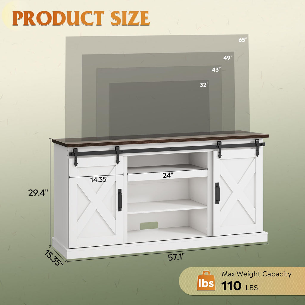White Sliding Barn Door TV Stand K1264