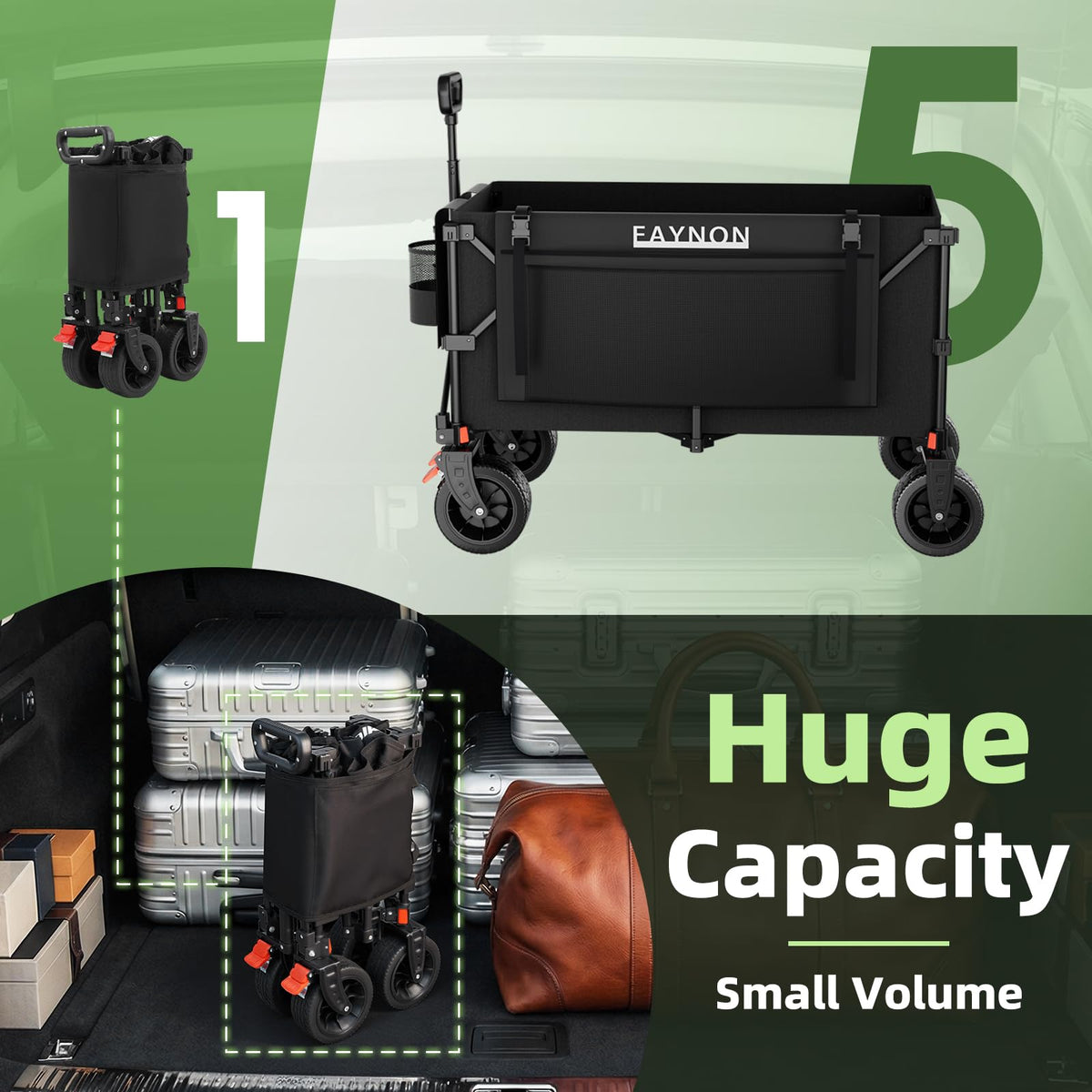 38" Collapsible Extended Wagon, 440lbs Capacity, 220L Heavy Duty Folding Cart, Black G526496