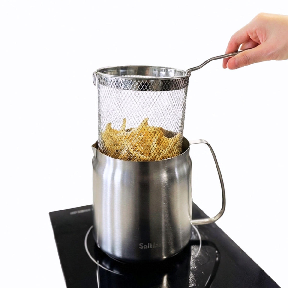 304 Stainless Steel Deep Fryer Pot with Basket and Oil Strainer, 3.5 L I280