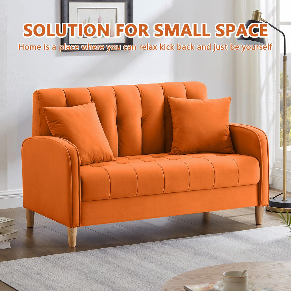 52" Orange Velvet 2 Seater Sofa with 2 Pillows H783391