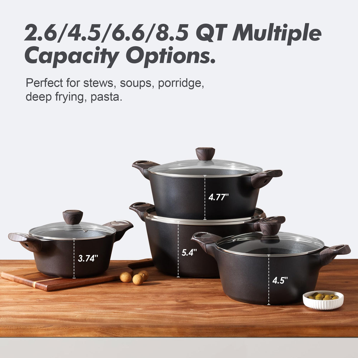 Nonstick Stock Pot with Lid 6.6 QT Black C7446