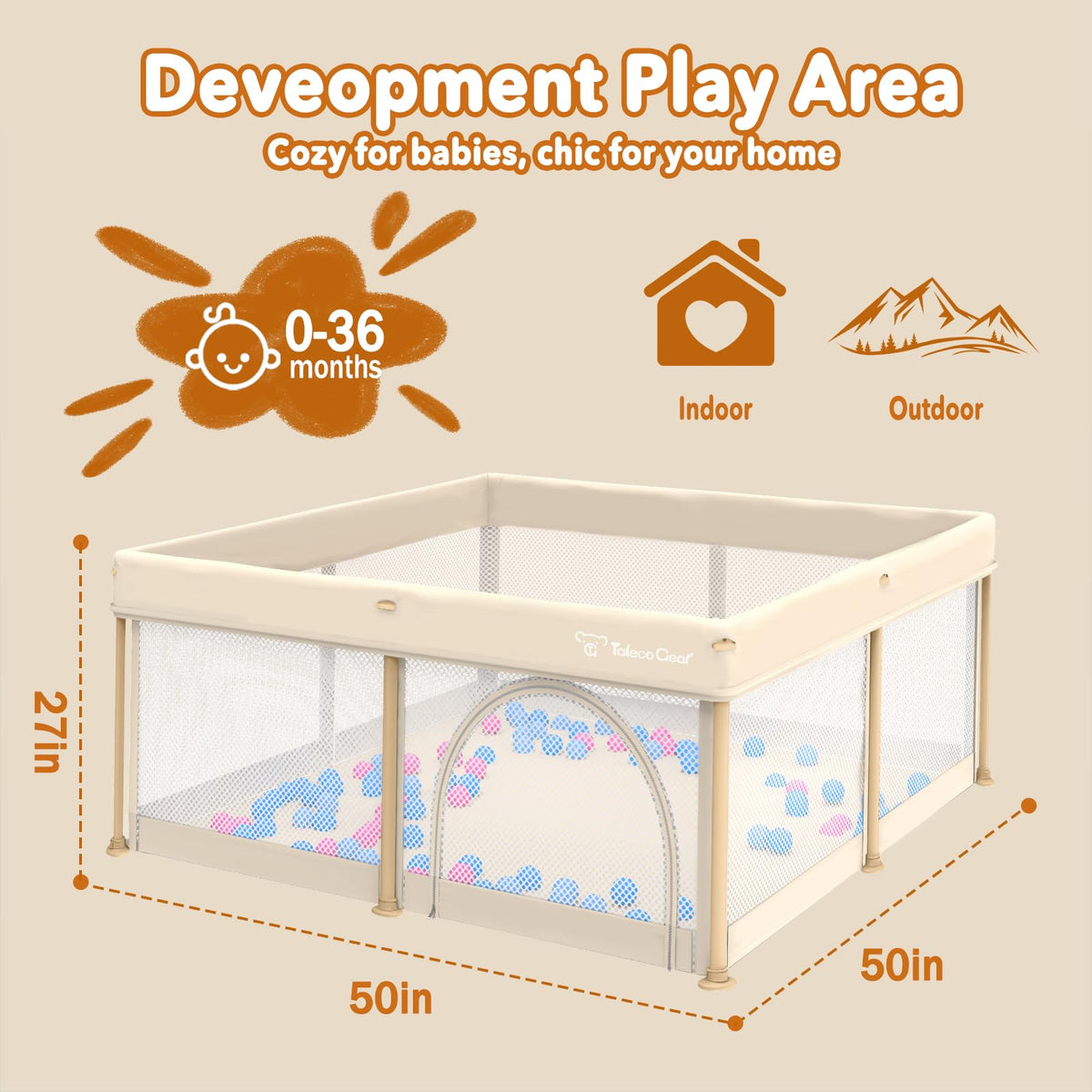 Foldable Baby Playpen 50x50 Inch D49018