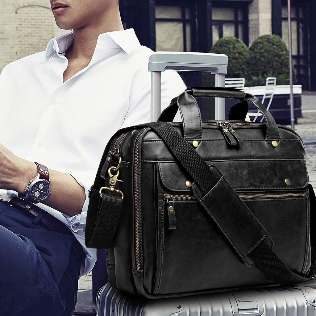 Black Leather 15.6 Inch Laptop Messenger Bag H85245