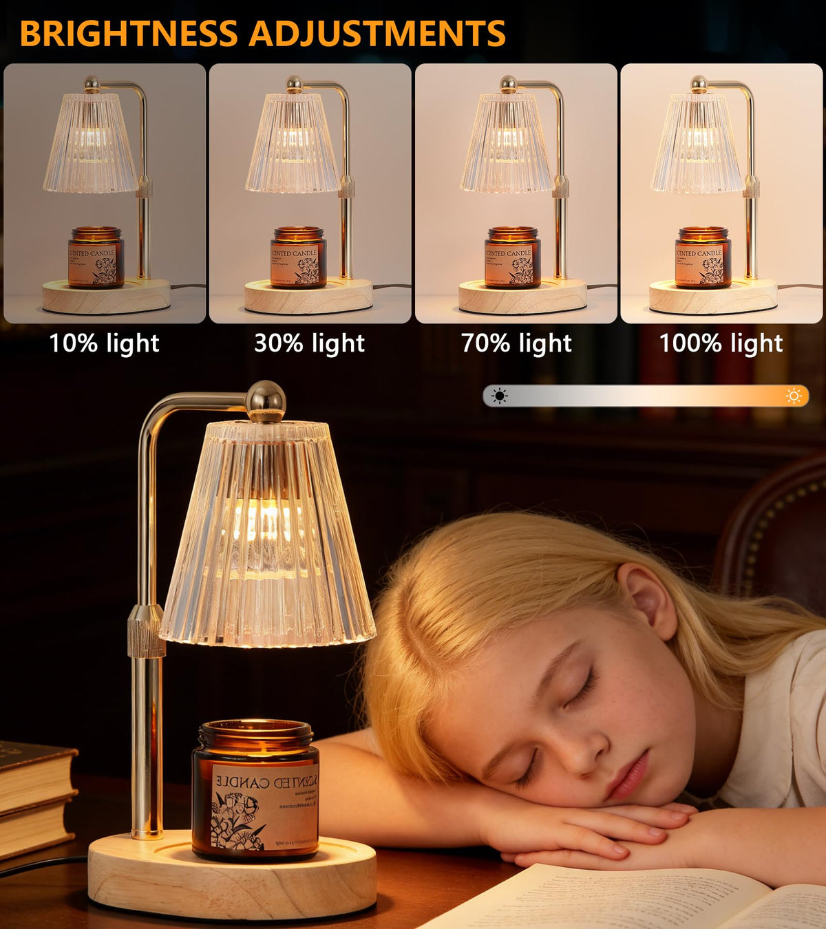 Gold Candle Warmer Lamp with Timer Dimmable with 2 Bulbs L8469